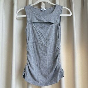 Grey ribbed scrunch cutout tank top